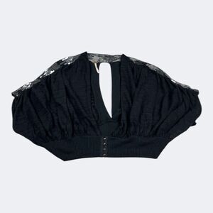 Free People Bolero Sweater Black Deep V-Neck Glam Y2K Shimmer Evening Wear L